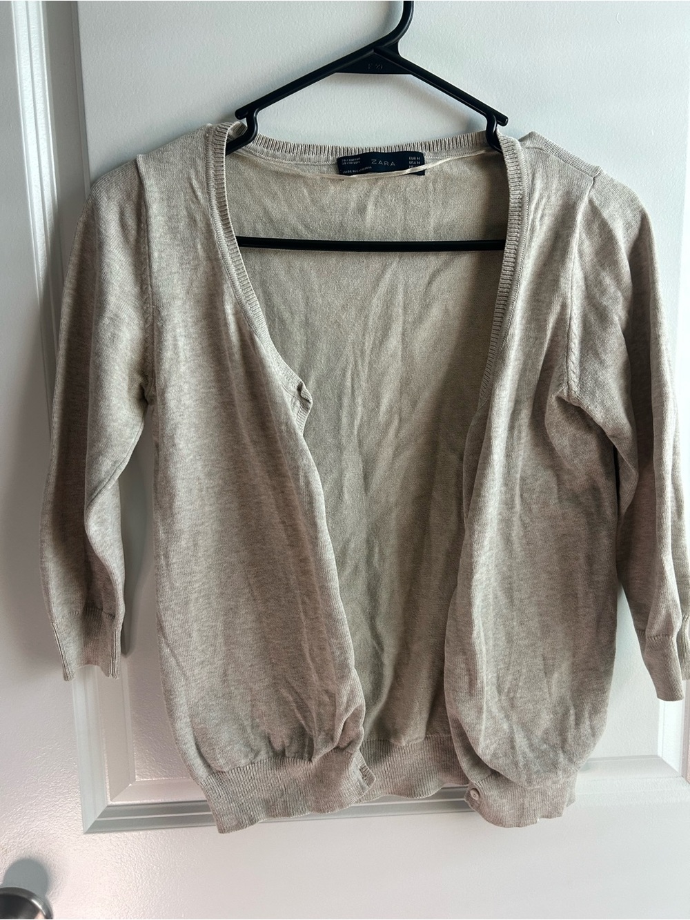Zara Open Front Beige Knit Cardigan